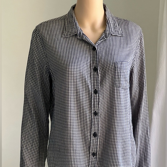 DENIM & SUPPLY Navy Blue Women's Gingham Plaid Button Up Tomboy Shirt Size Large - Picture 1 of 13